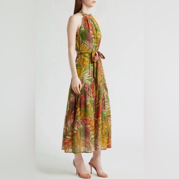 NWT Anne Klein Multicolor Tropical Halter Midi Dress With Pockets Size 6 - Picture 2 of 6